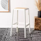Backless Cane Bar Stool, Beechwood Frame with Natural Rattan Seat, Fixed Height 29.5", No Assembly