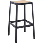 Backless Cane Bar Stool, Beechwood Frame with Natural Rattan Seat, Fixed Height 29.5", No Assembly