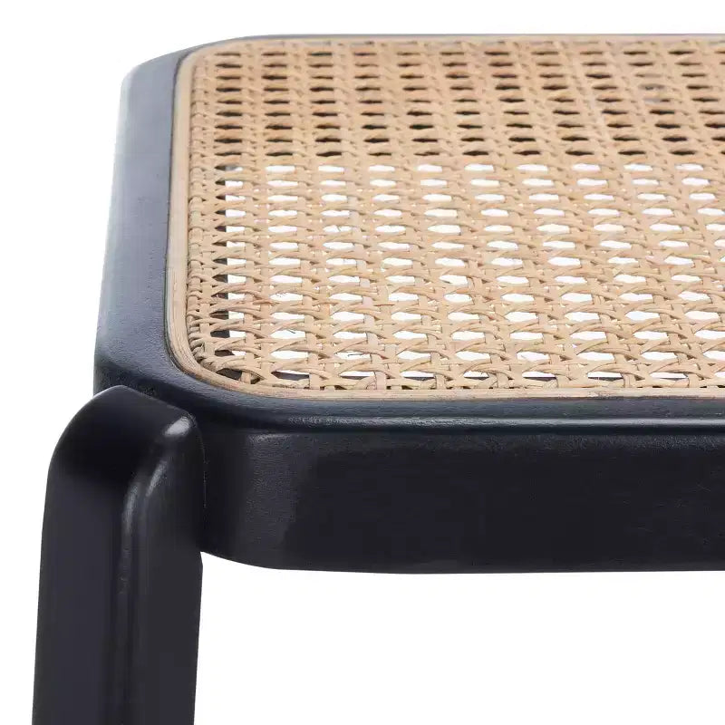 Backless Cane Bar Stool, Beechwood Frame with Natural Rattan Seat, Fixed Height 29.5", No Assembly