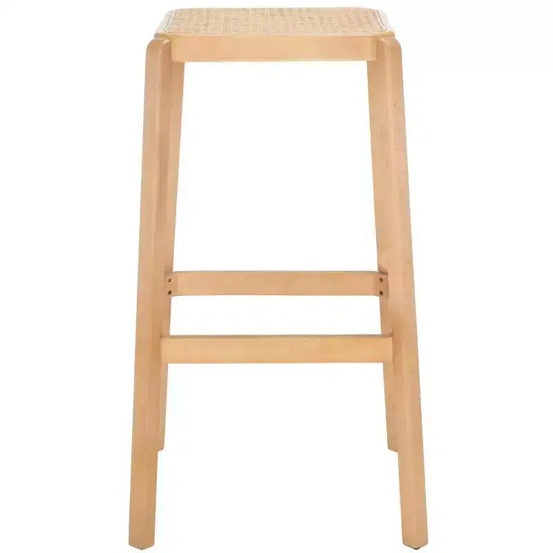 Backless Cane Bar Stool, Beechwood Frame with Natural Rattan Seat, Fixed Height 29.5", No Assembly