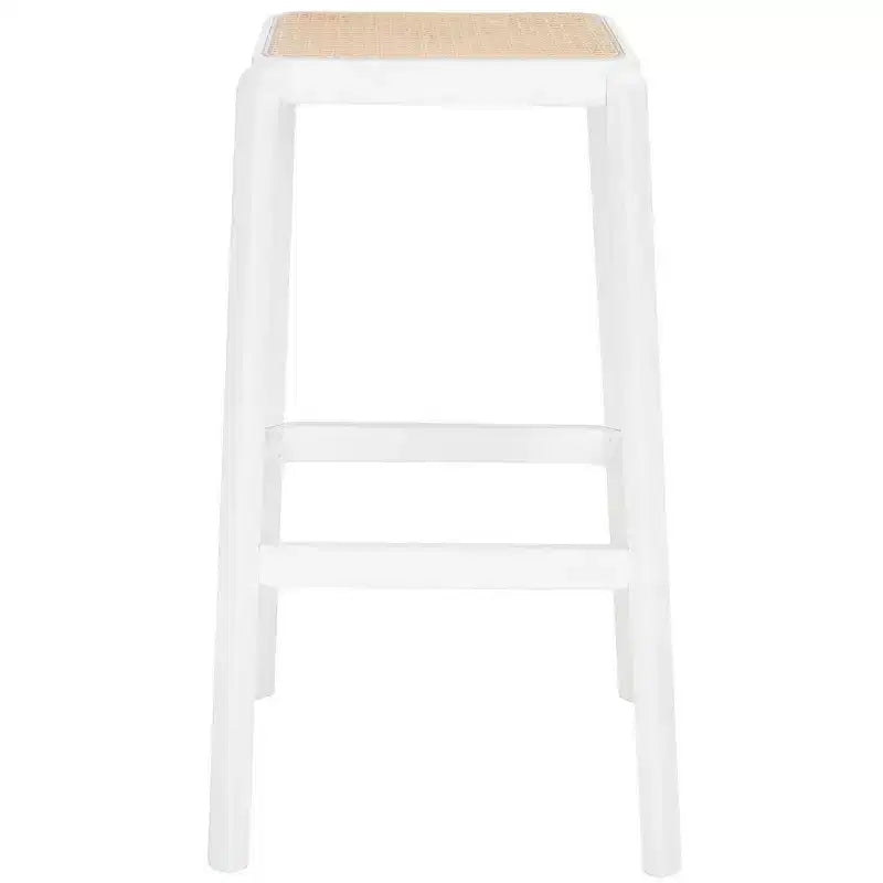 Backless Cane Bar Stool, Beechwood Frame with Natural Rattan Seat, Fixed Height 29.5", No Assembly