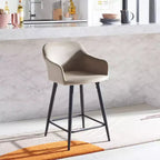 Velvet Counter Stool with Armrests and Footrest, Taupe and Black, Fixed Height 23.5", Steel Frame