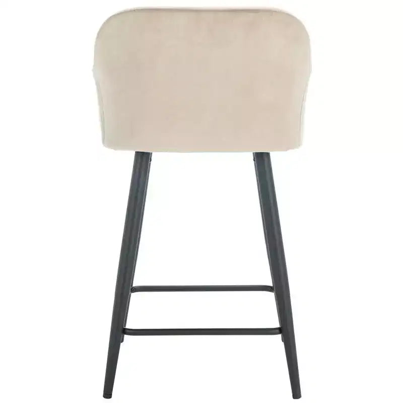 Velvet Counter Stool with Armrests and Footrest, Taupe and Black, Fixed Height 23.5", Steel Frame