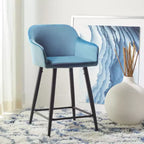 Velvet Counter Stool with Armrests and Footrest, Taupe and Black, Fixed Height 23.5", Steel Frame