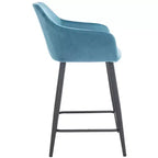 Velvet Counter Stool with Armrests and Footrest, Taupe and Black, Fixed Height 23.5", Steel Frame