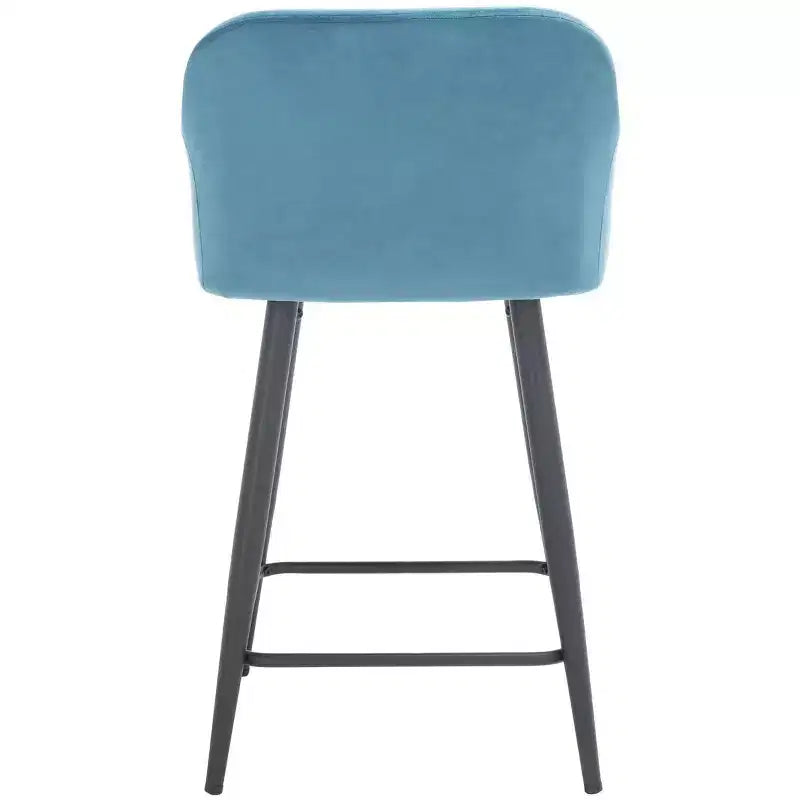 Velvet Counter Stool with Armrests and Footrest, Taupe and Black, Fixed Height 23.5", Steel Frame