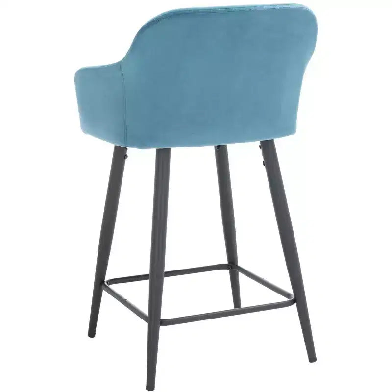 Velvet Counter Stool with Armrests and Footrest, Taupe and Black, Fixed Height 23.5", Steel Frame