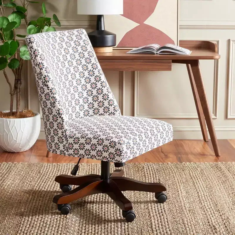 Upholstered Swivel Desk Chair with Padded Seat and Back, Adjustable Height, Casters, Viscose Blend