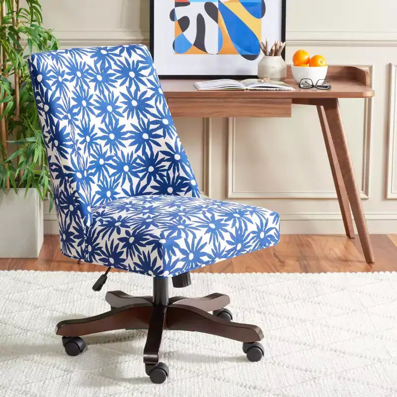 Upholstered Swivel Desk Chair with Padded Seat and Back, Adjustable Height, Casters, Viscose Blend