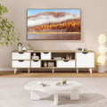 TV Stand for TVs up to 65", 5 Drawers & 3 Open Shelves, Mid-Century Oak Entertainment Center