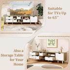 TV Stand for TVs up to 65", 5 Drawers & 3 Open Shelves, Mid-Century Oak Entertainment Center