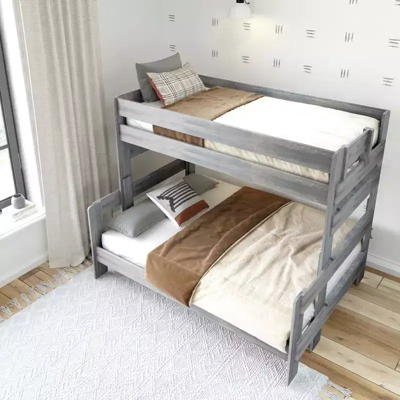 Solid Wood Farmhouse Twin over Full Bunk Bed, Rustic Pine with Low VOC Finish