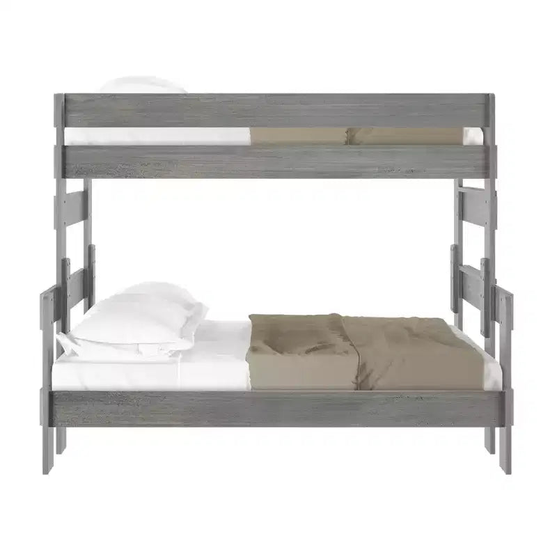 Solid Wood Farmhouse Twin over Full Bunk Bed, Rustic Pine with Low VOC Finish