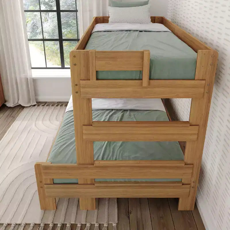 Solid Wood Farmhouse Twin over Full Bunk Bed, Rustic Pine with Low VOC Finish