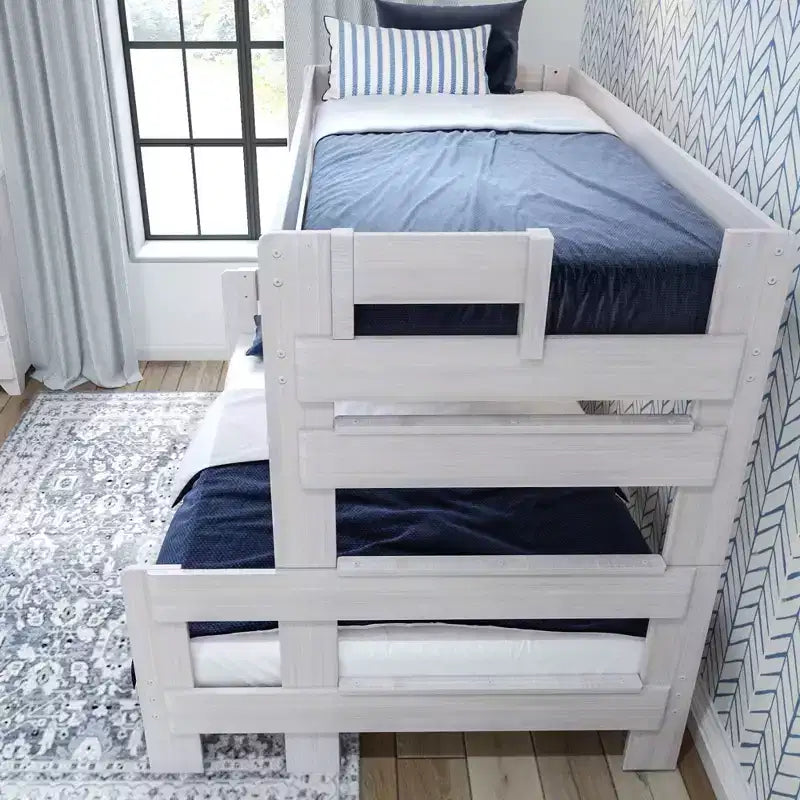 Solid Wood Farmhouse Twin over Full Bunk Bed, Rustic Pine with Low VOC Finish