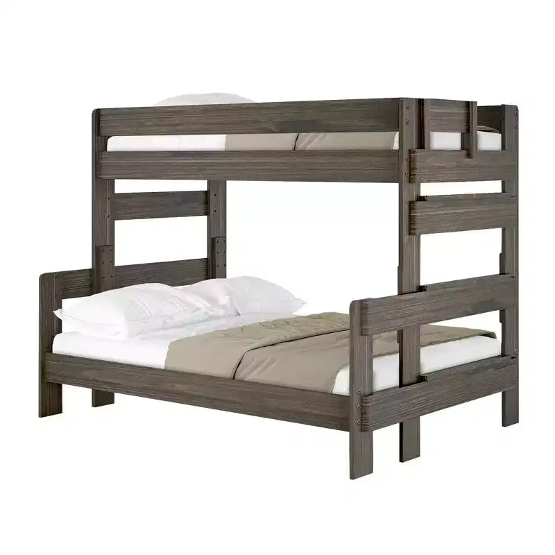 Solid Wood Farmhouse Twin over Full Bunk Bed, Rustic Pine with Low VOC Finish