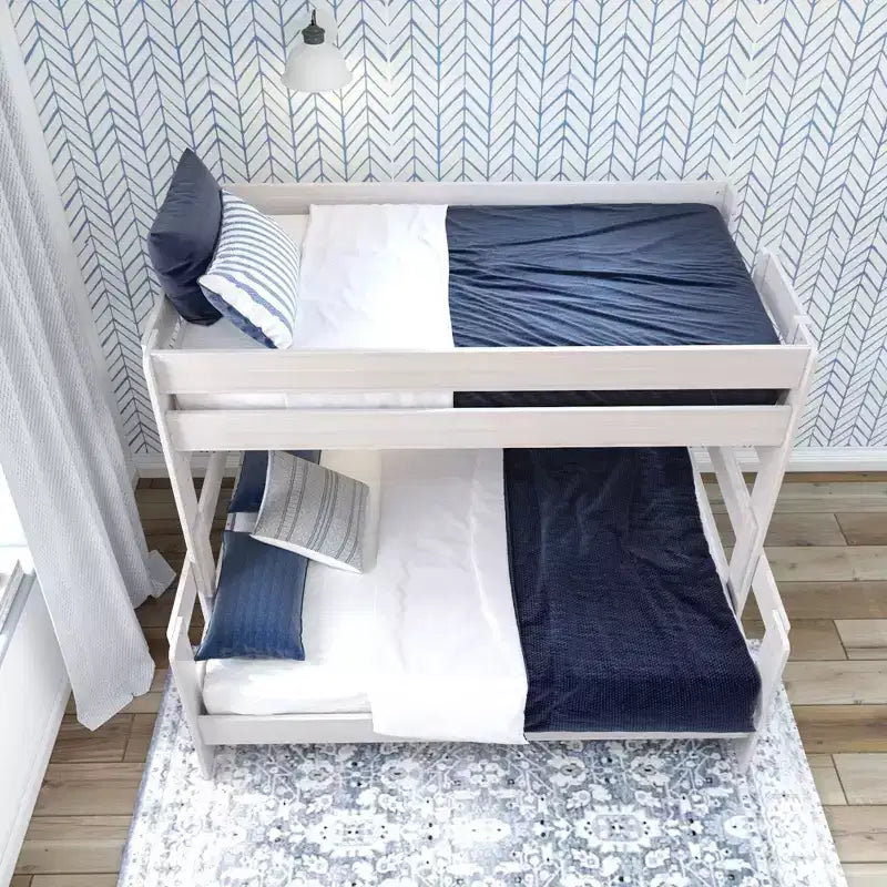 Solid Wood Farmhouse Twin over Full Bunk Bed, Rustic Pine with Low VOC Finish