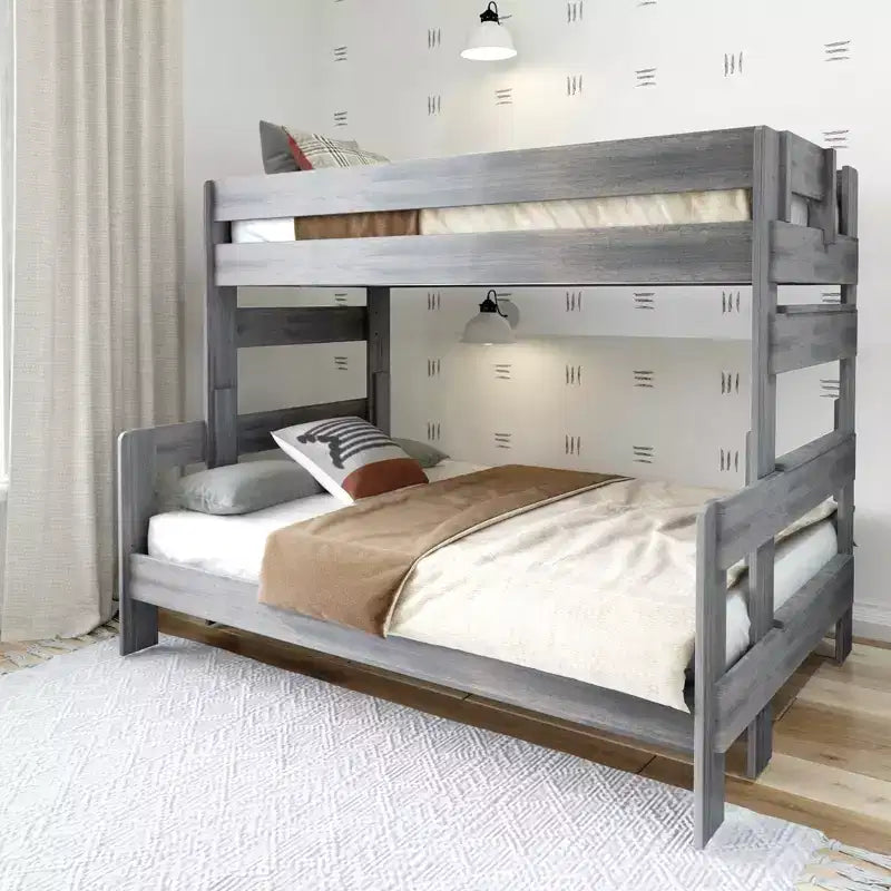 Solid Wood Farmhouse Twin over Full Bunk Bed, Rustic Pine with Low VOC Finish