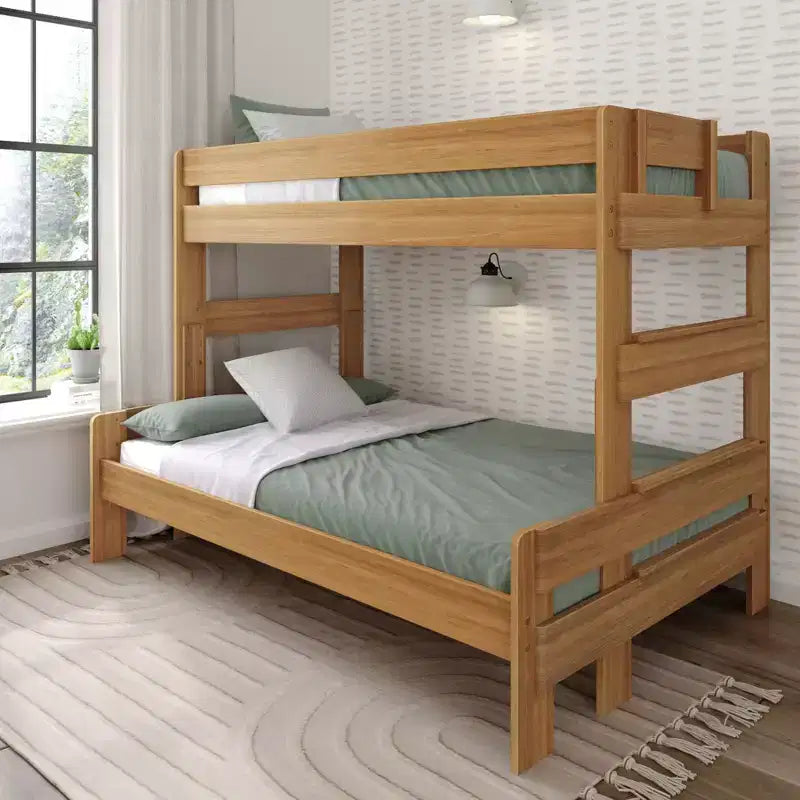 Solid Wood Farmhouse Twin over Full Bunk Bed, Rustic Pine with Low VOC Finish
