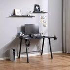 Gaming Desk with LED Lights and Headphone Holder, Compact Steel Frame Desk with Rubber Mat & Cup Holder