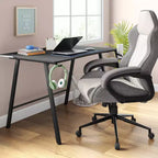 Gaming Desk with LED Lights and Headphone Holder, Compact Steel Frame Desk with Rubber Mat & Cup Holder