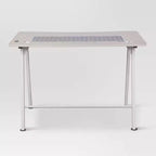 Gaming Desk with LED Lights and Headphone Holder, Compact Steel Frame Desk with Rubber Mat & Cup Holder