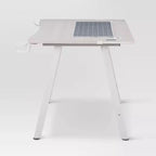 Gaming Desk with LED Lights and Headphone Holder, Compact Steel Frame Desk with Rubber Mat & Cup Holder