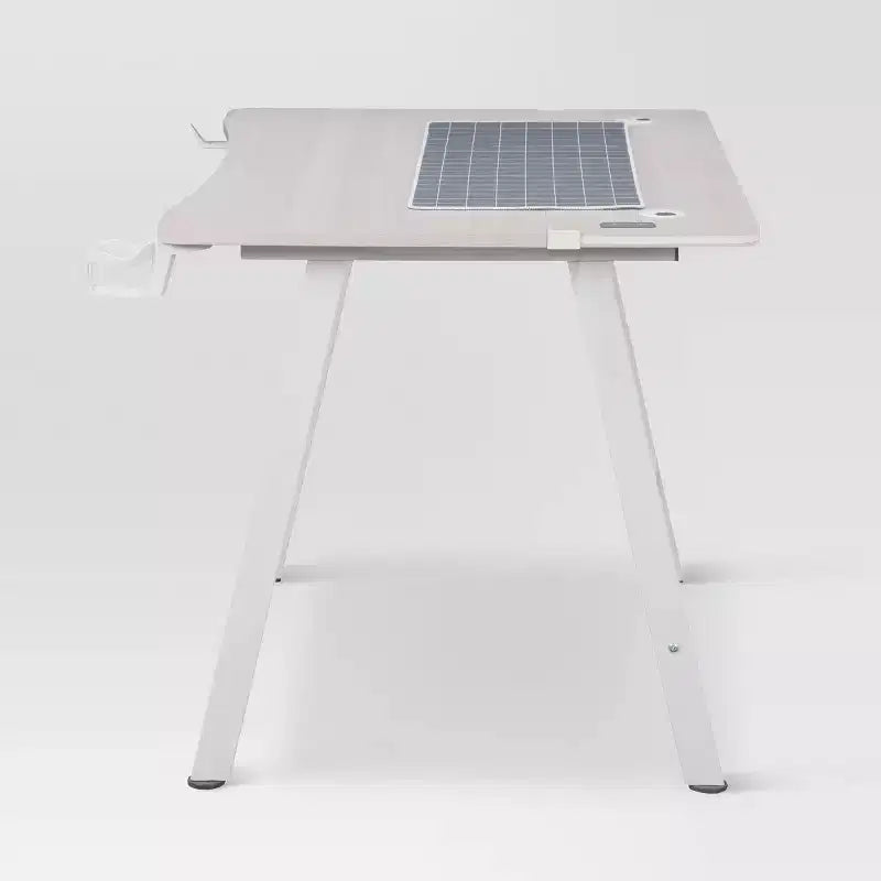 Gaming Desk with LED Lights and Headphone Holder, Compact Steel Frame Desk with Rubber Mat & Cup Holder