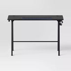 Gaming Desk with LED Lights and Headphone Holder, Compact Steel Frame Desk with Rubber Mat & Cup Holder