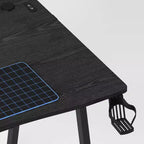 Gaming Desk with LED Lights and Headphone Holder, Compact Steel Frame Desk with Rubber Mat & Cup Holder