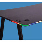 Gaming Desk with LED Lights and Headphone Holder, Compact Steel Frame Desk with Rubber Mat & Cup Holder