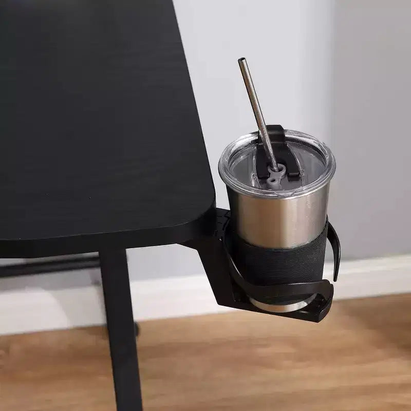 Gaming Desk with LED Lights and Headphone Holder, Compact Steel Frame Desk with Rubber Mat & Cup Holder