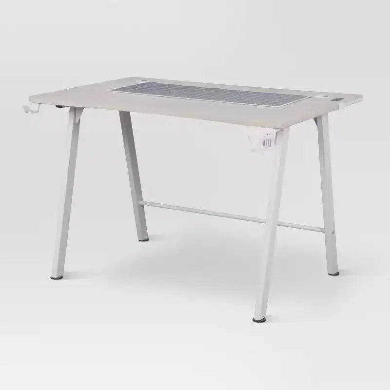 Gaming Desk with LED Lights and Headphone Holder, Compact Steel Frame Desk with Rubber Mat & Cup Holder