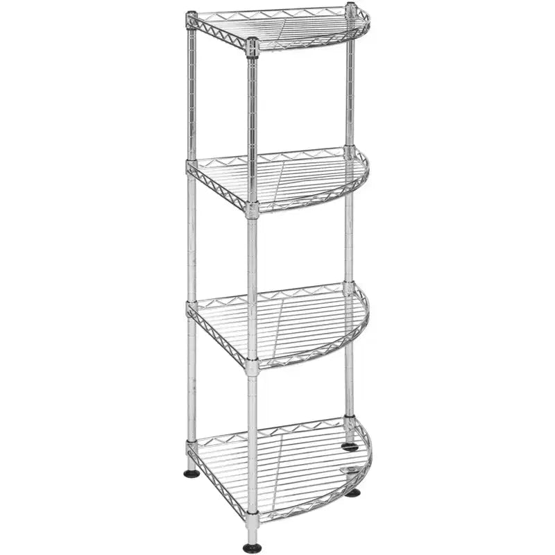4-Tier Corner Storage Rack, Chrome-Plated Carbon Steel with Adjustable Shelves, No Tools Assembly