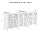 90" 3-Piece Media Sideboard Cabinet Set, Modern Farmhouse Style with Glass Doors and Adjustable Shelves