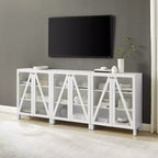 90" 3-Piece Media Sideboard Cabinet Set, Modern Farmhouse Style with Glass Doors and Adjustable Shelves