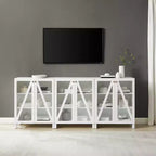 90" 3-Piece Media Sideboard Cabinet Set, Modern Farmhouse Style with Glass Doors and Adjustable Shelves
