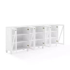 90" 3-Piece Media Sideboard Cabinet Set, Modern Farmhouse Style with Glass Doors and Adjustable Shelves