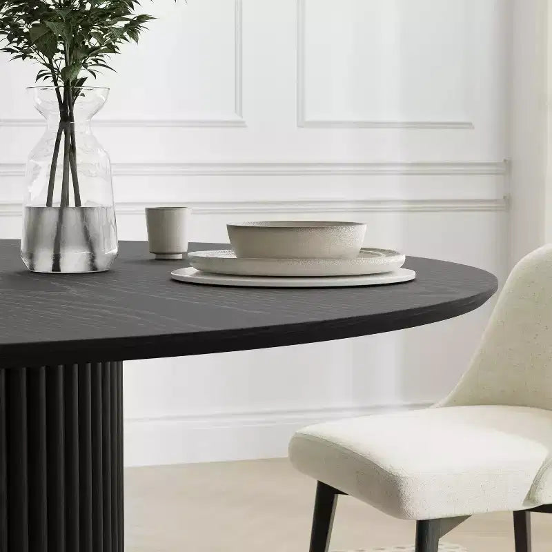 Mid-Century Round Dining Table Wood Kitchen Table Dining Room Table for 4 People - Black