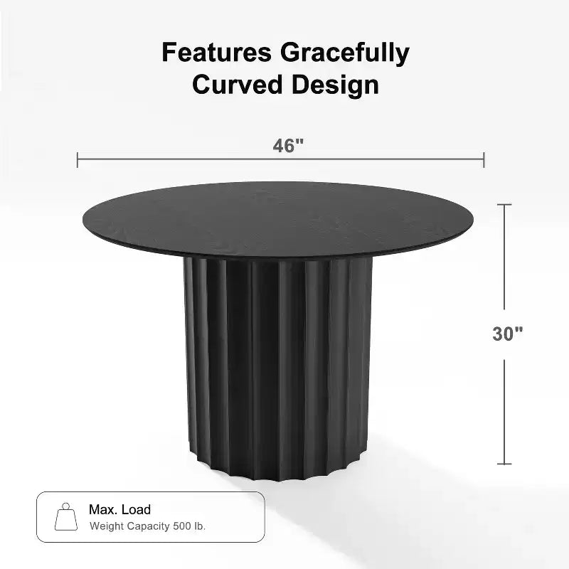 Mid-Century Round Dining Table Wood Kitchen Table Dining Room Table for 4 People - Black